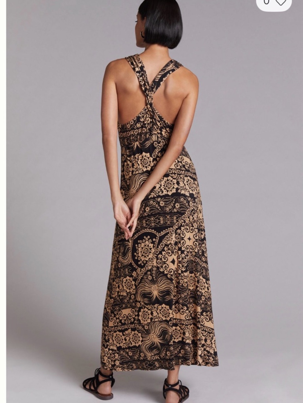 NWT Anthropologie Twist-Back Floral Maxi Dress in Black and Tan